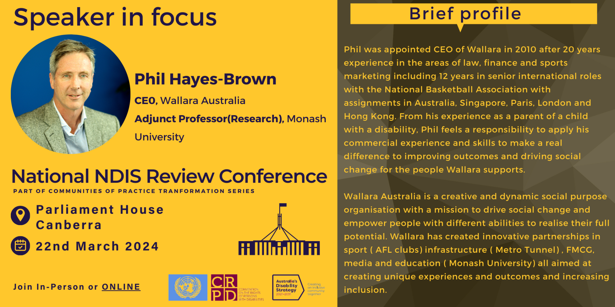 Speaker Announcement Phil HayesBrown, CEO, Wallara National NDIS